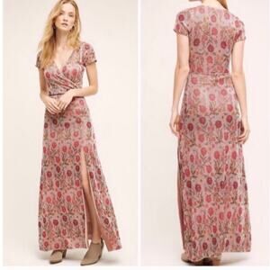 Cecilia Prado Anthropologie Pink Floral Shimmer Knit Maxi S Gown Dress V-Neck